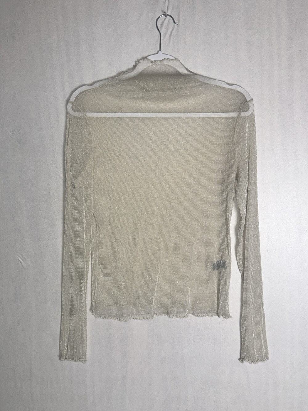 Sheer Mesh Womens Long Sleeve Top Shimmer Mock Neck Y2K Fairy Grunge Layering XL